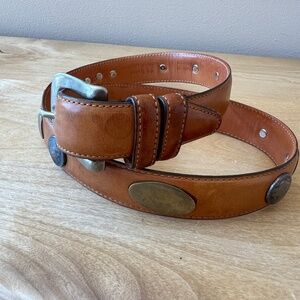 MARTIN DINGMAN LEATHER BELT MEN 32 BUFFALO INDIAN HEAD DETAIL LUXURY SILVERTONE